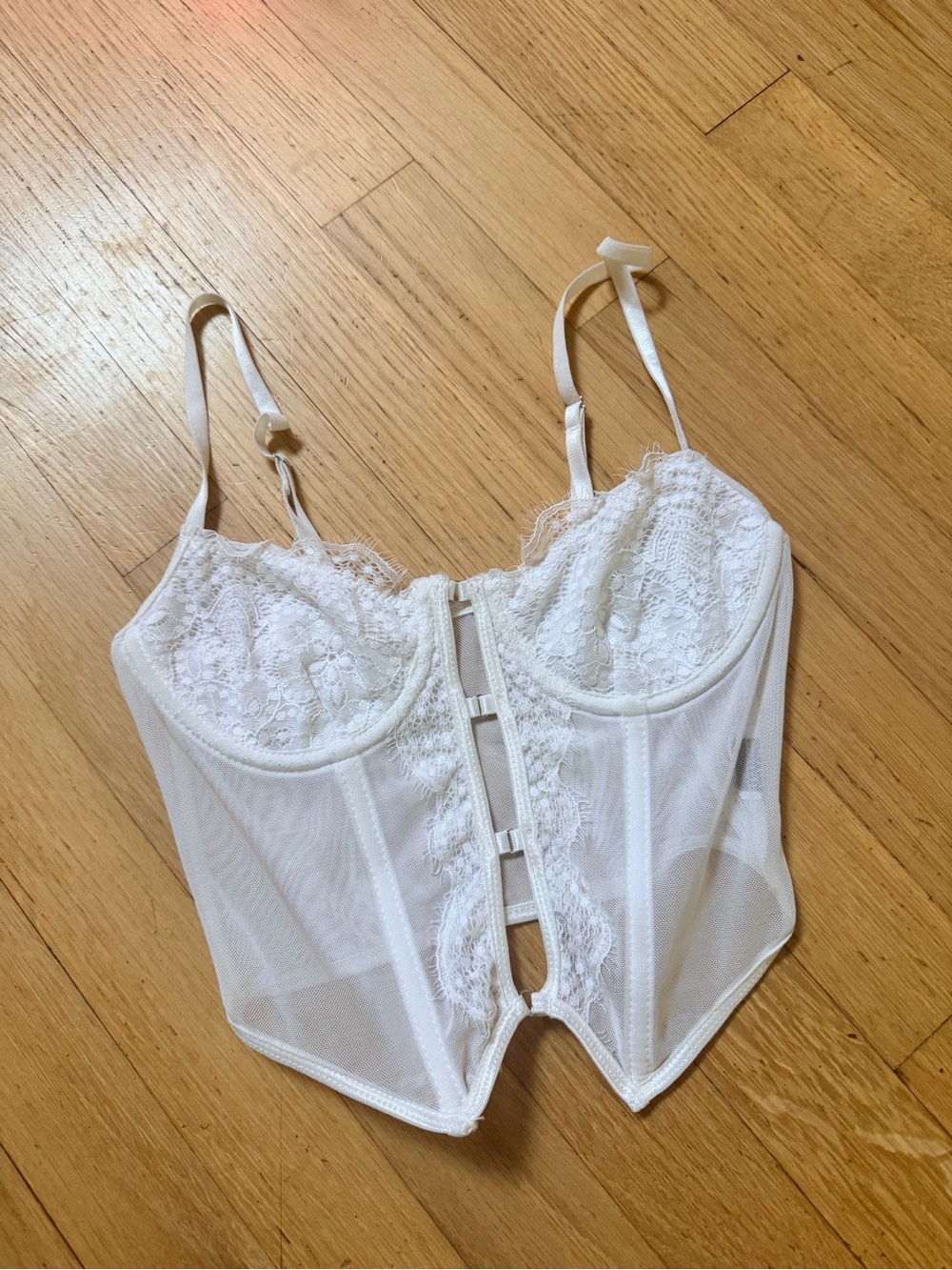 Lace Overlay White Longline Bustier Top - Women Intimates